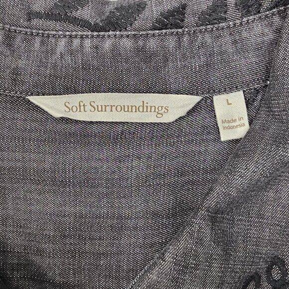 Soft Surroundings Womens Button Down Shirt Size Large Gray Black Papyrus Floral - Picture 8 of 11